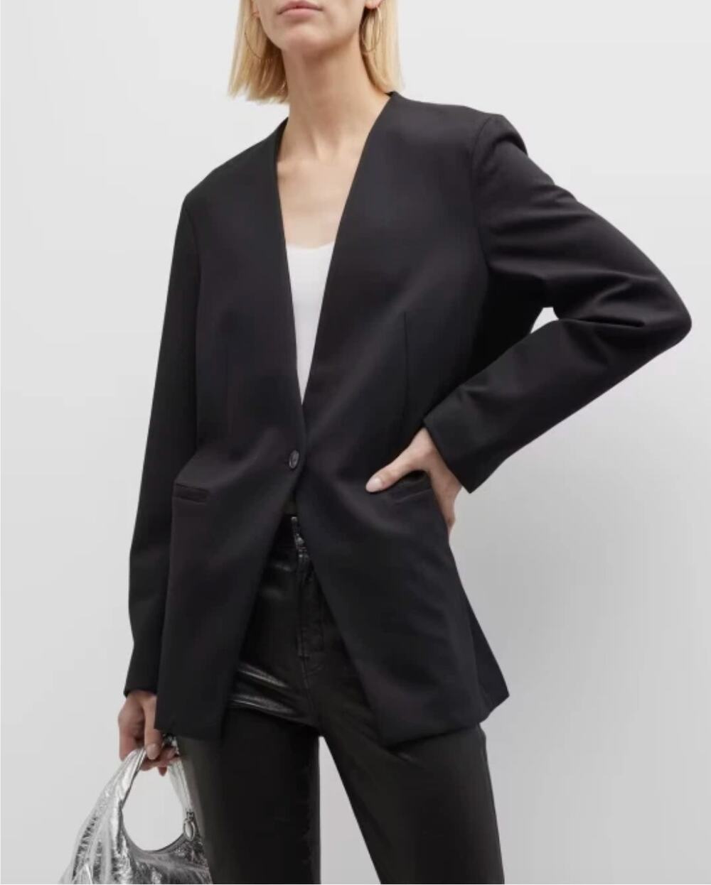 SPANX Black The Perfect Collarless Cutaway Blazer Jacket in Classic Black Size M